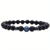 Black Frosted Stone Stretch Beaded Bracelets Gifts For Women Men Silver Plated Energy Healing Yoga Meditation Bangle Jewelry