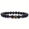 Black Frosted Stone Stretch Beaded Bracelets Gifts For Women Men Silver Plated Energy Healing Yoga Meditation Bangle Jewelry