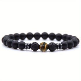 Black Frosted Stone Stretch Beaded Bracelets Gifts For Women Men Silver Plated Energy Healing Yoga Meditation Bangle Jewelry (Color: Yellow Tiger Eye)